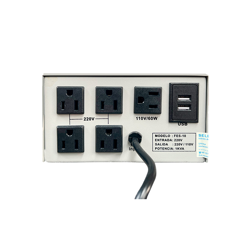 ESTABILIZADOR ELISE - FASE FES10, SÓLIDO, 1.0KVA, 220V, 4 TOMAS A 220V, 1 TOMA A 110V.