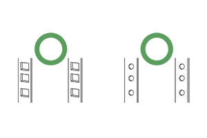 QNAP RAIL-B02: esquema oficial de compatibilidad con orificios cuadrados y redondos