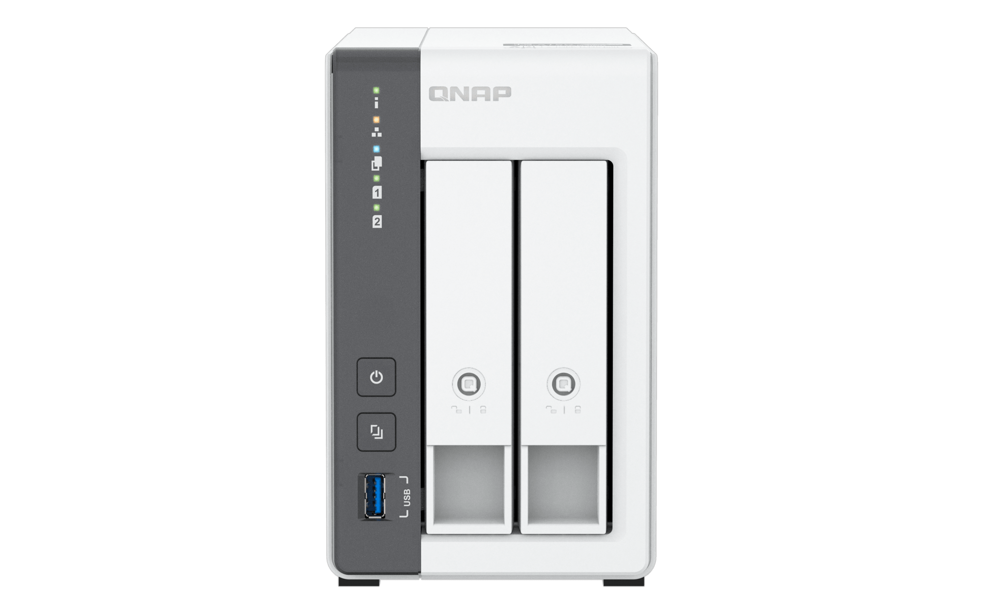 QNAP TS-216G-US, vista frontal de las 2 bahías