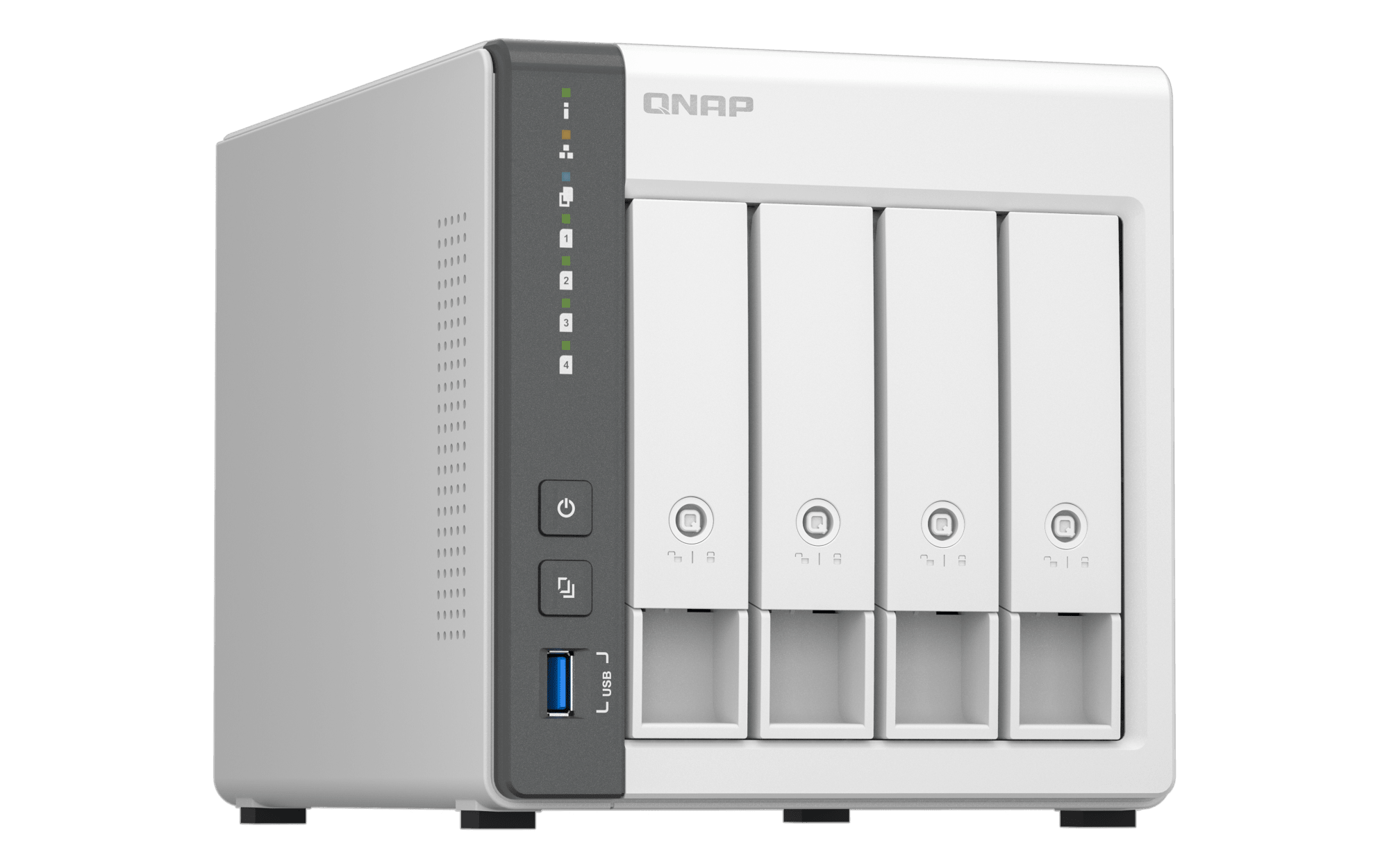 NAS QNAP TS-433-4G-US — 617 1769999234 izquierda — sin discos incluidos