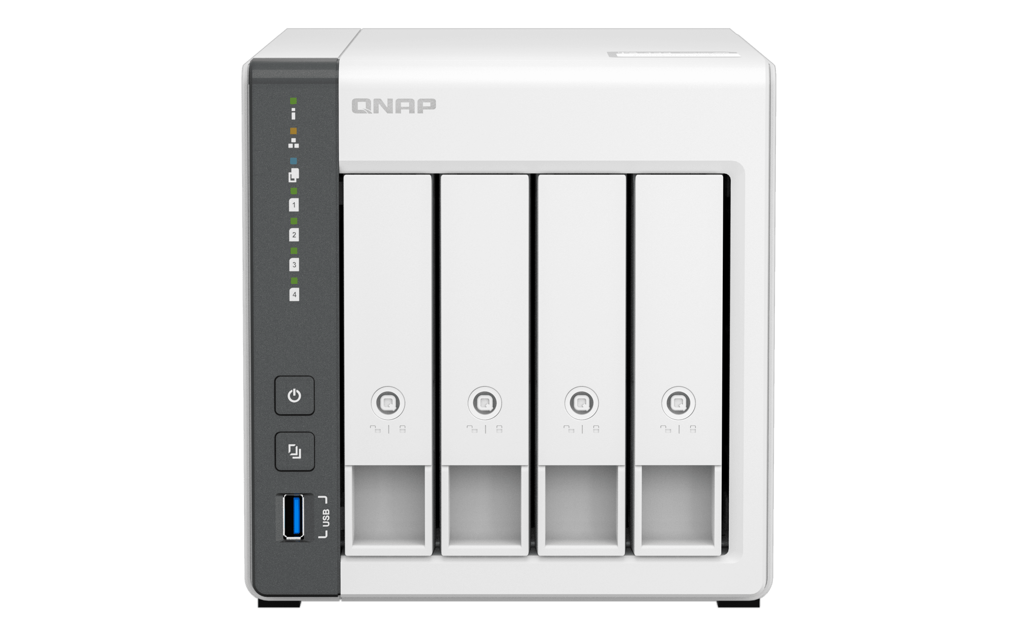NAS QNAP TS-433-4G-US — 617 1769999234 frontal — sin discos incluidos