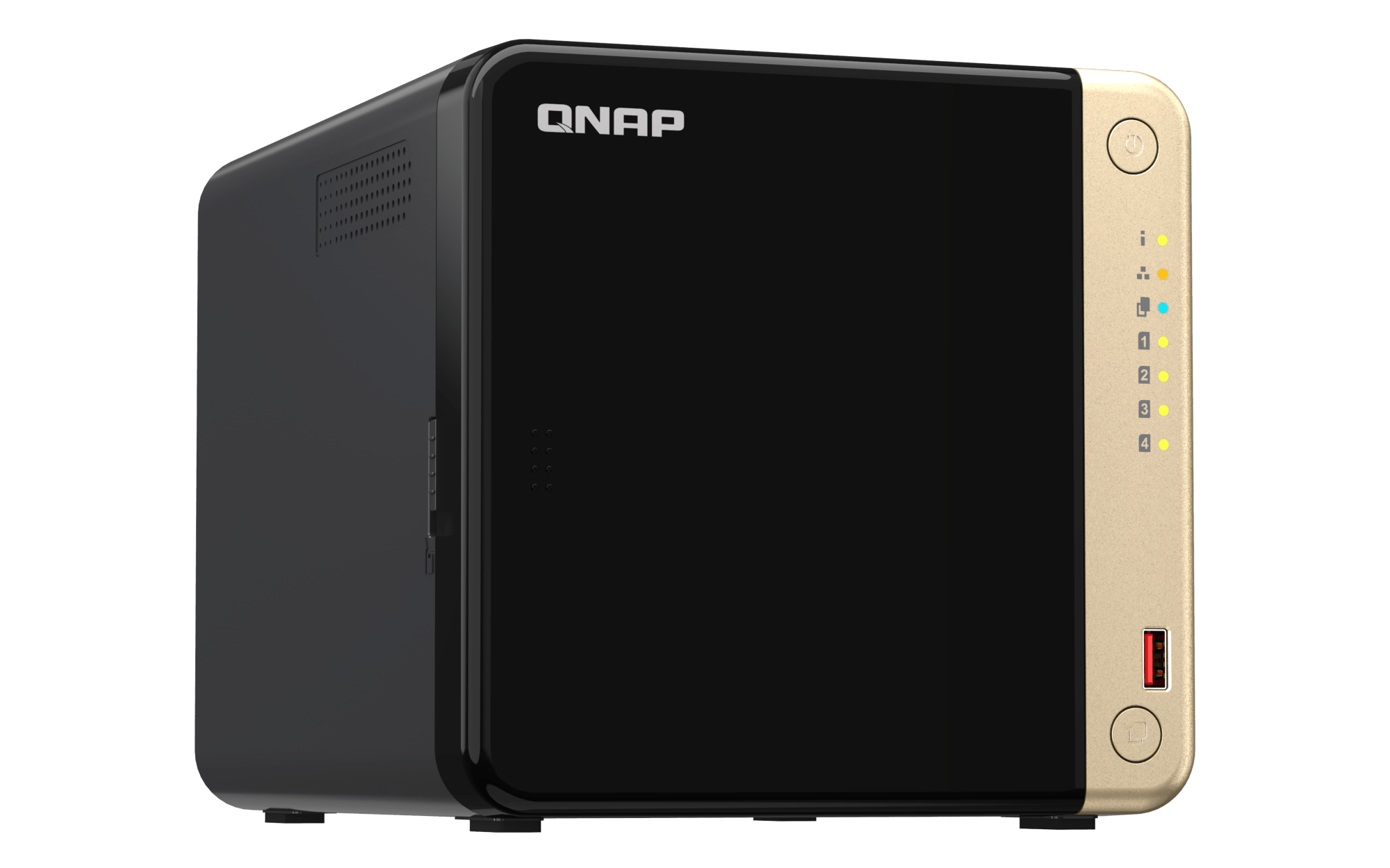 NAS QNAP TS-464-8G-US — izquierda — sin discos incluidos