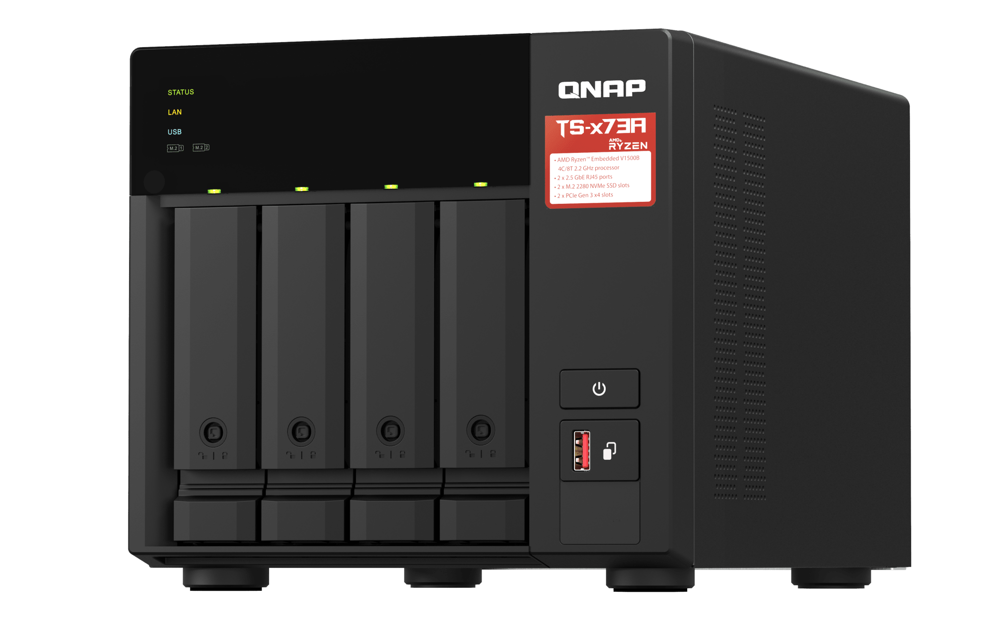 QNAP TS-473A-8G-US, vista frontal derecha