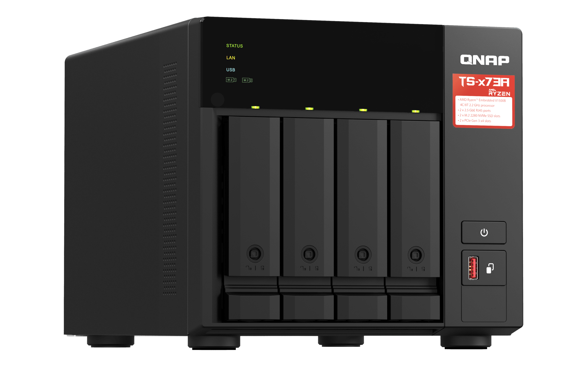 QNAP TS-473A-8G-US, vista frontal izquierda