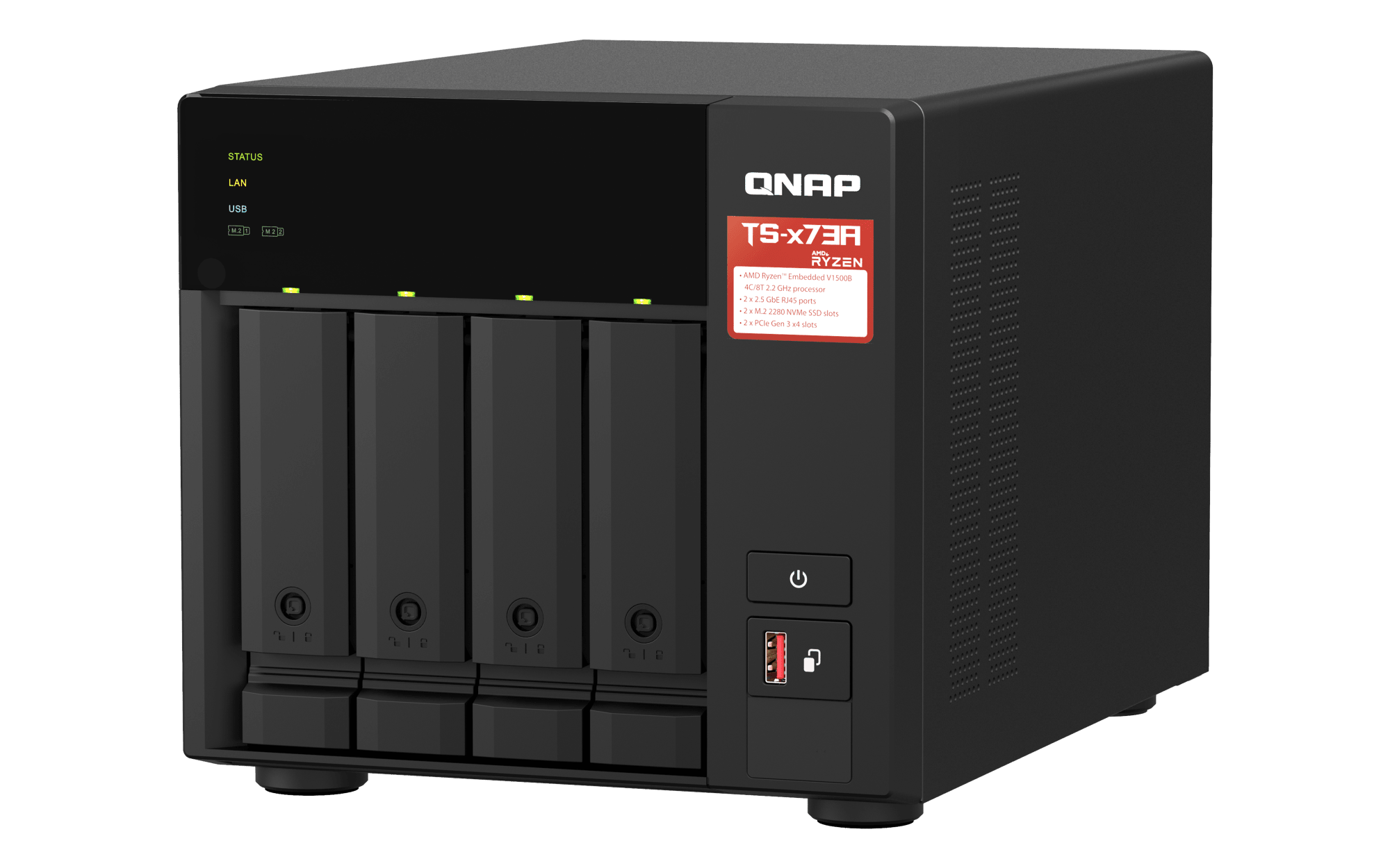 QNAP TS-473A-8G-US, vista superior derecha