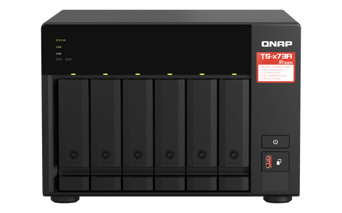 QNAP TS-673A-8G-US, vista frontal de las 6 bahías