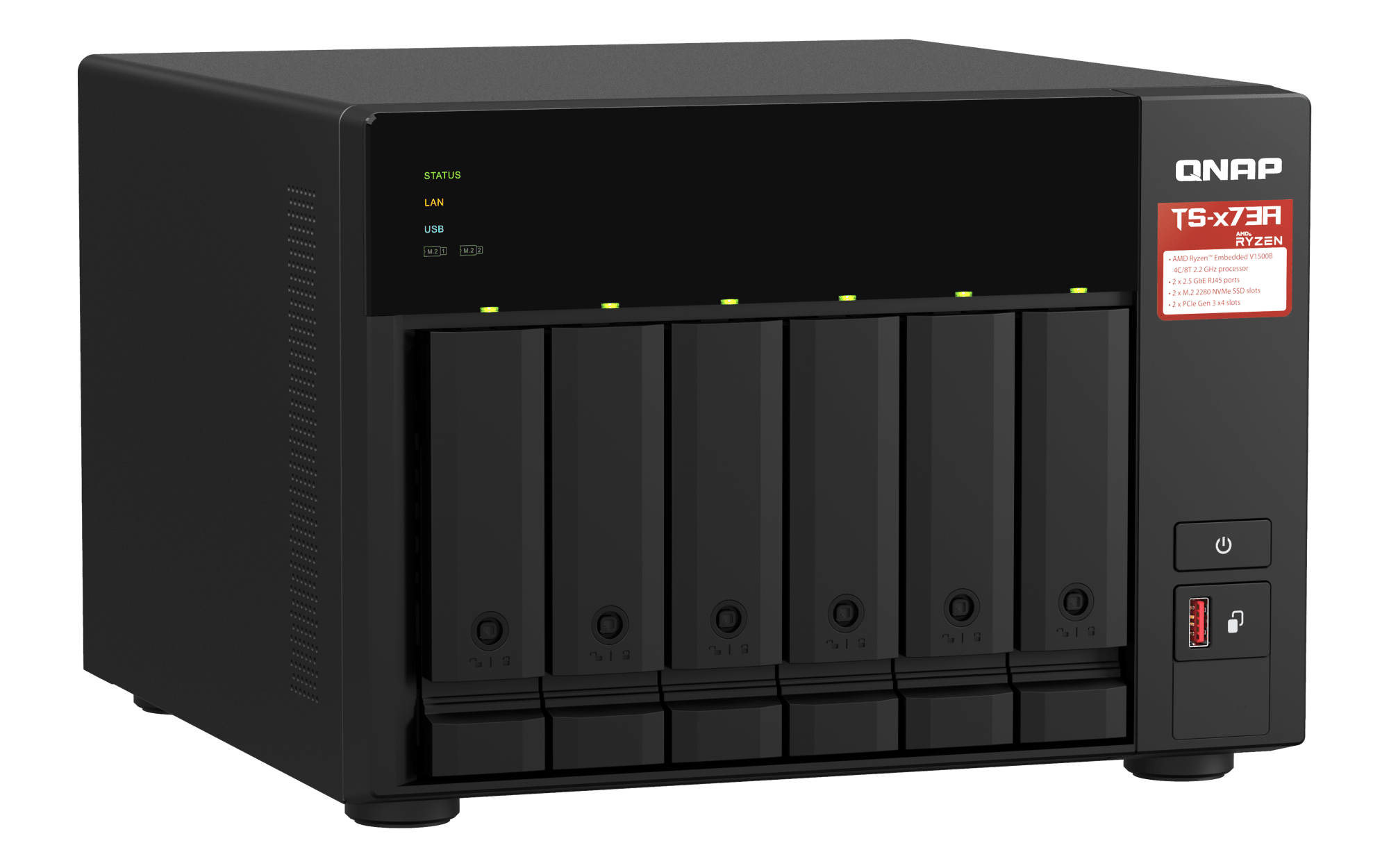 QNAP TS-673A-8G-US, vista superior izquierda