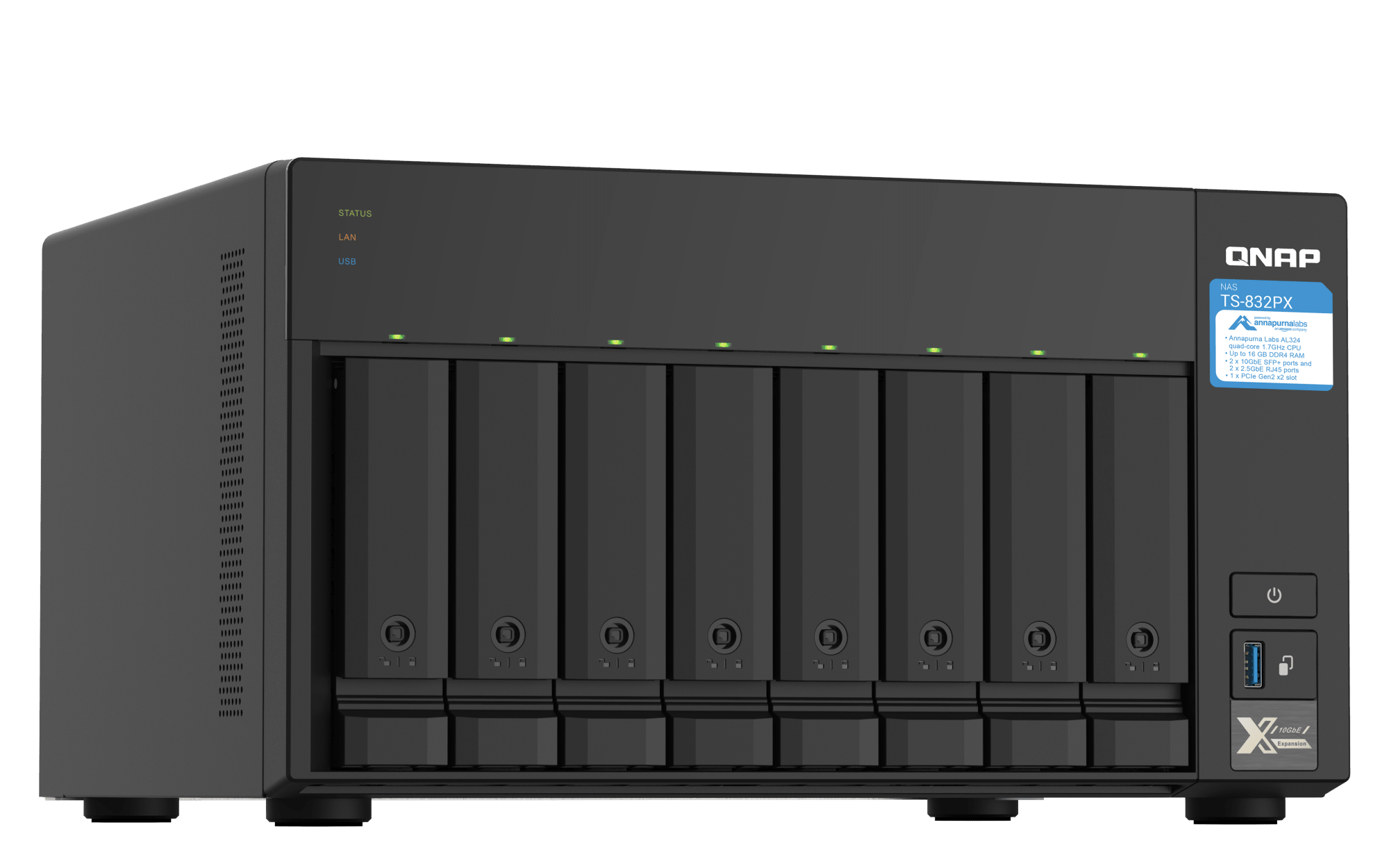 QNAP TS-832PX-4G-US, vista frontal izquierda