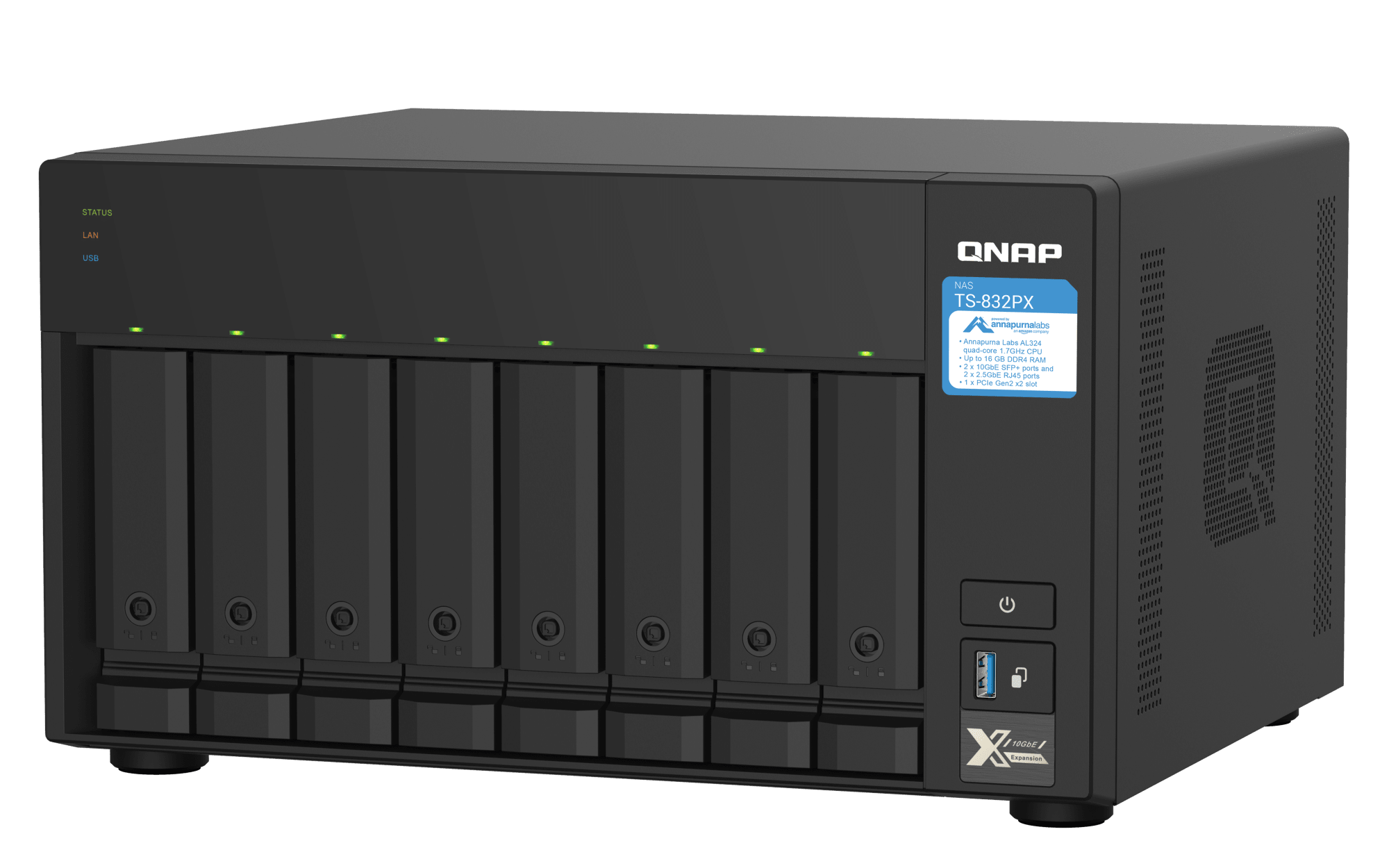 QNAP TS-832PX-4G-US, vista superior derecha