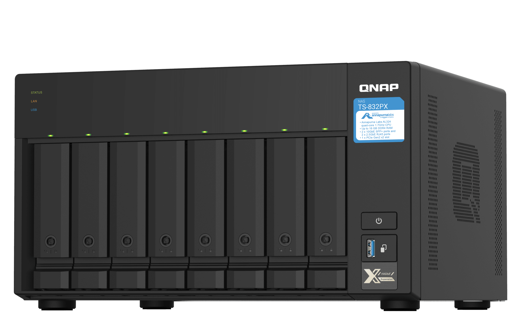 QNAP TS-832PX-4G-US, vista frontal derecha