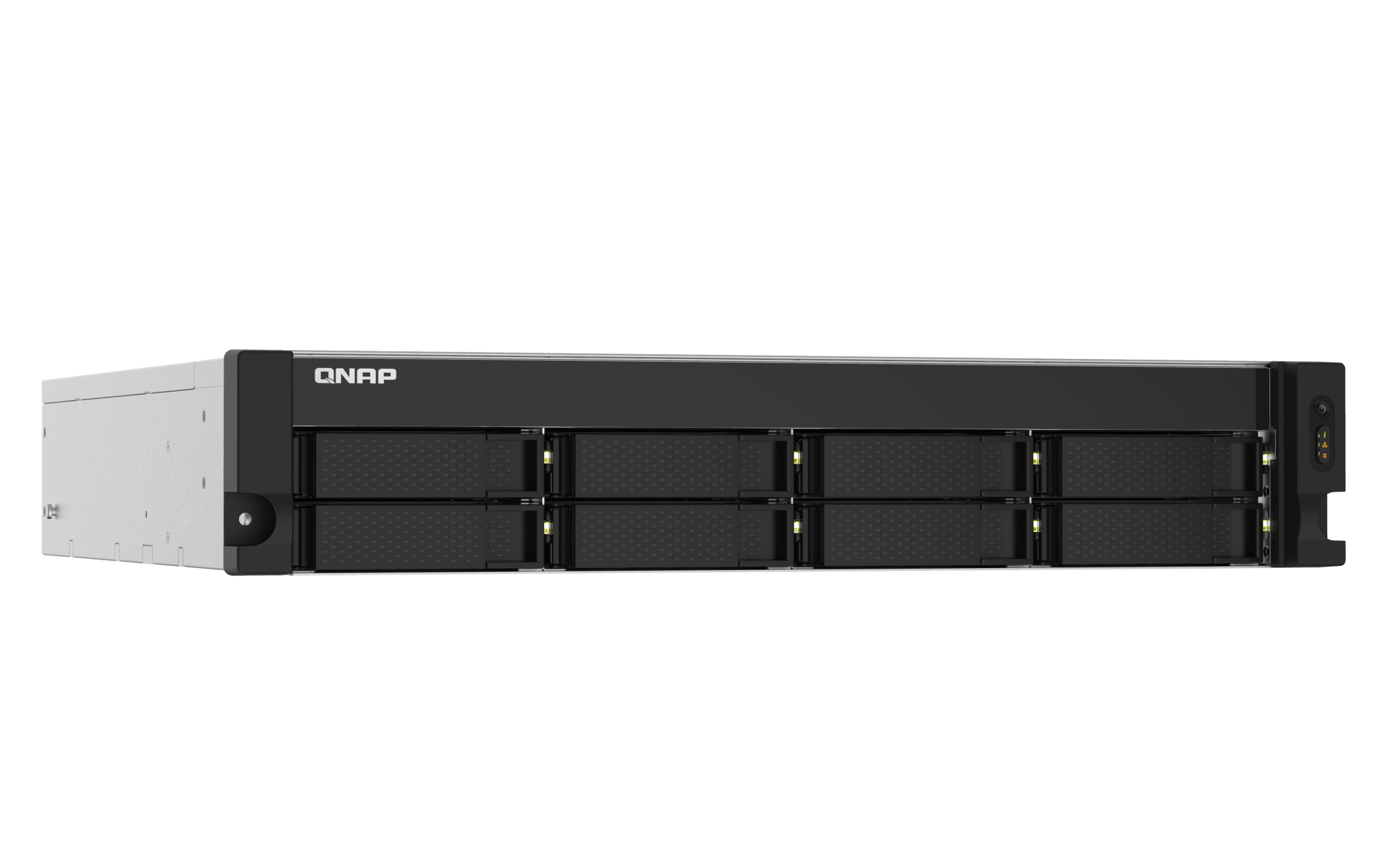 Servidor NAS QNAP TS-832PXU-RP-4G-US, vista frontal desde la izquierda