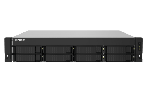 Servidor NAS QNAP TS-832PXU-RP-4G-US, vista frontal de las ocho bahías SATA