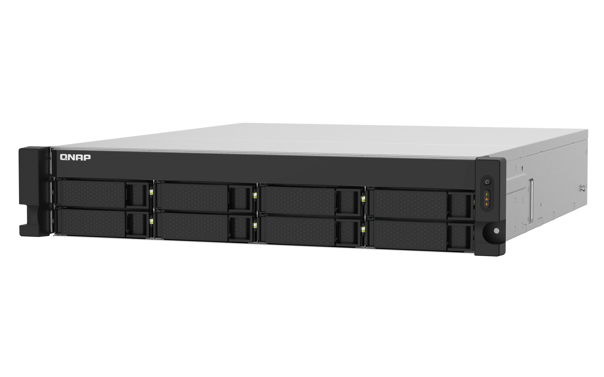 Servidor NAS QNAP TS-832PXU-RP-4G-US, vista superior y lateral derecha del chasis rack 2U