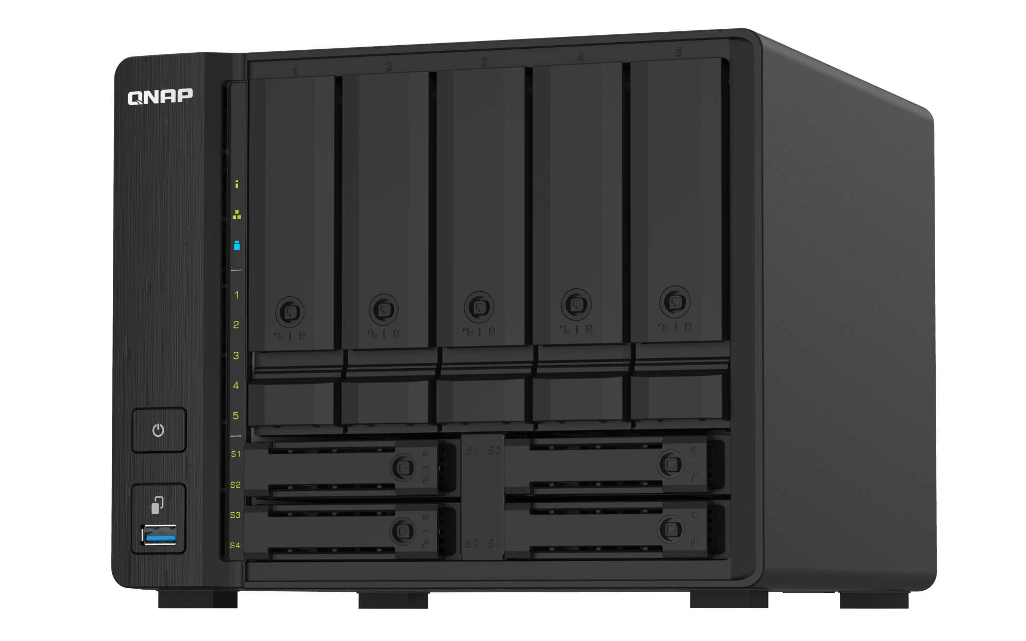 QNAP TS-932PX-4G-US, vista frontal derecha