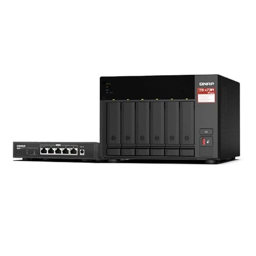 Qnap TS - 673A - SW5T - US - QNAP Desktop 6 - bay NAS/iSCSI IP - SA with QSW - 1105 - 5T 2.5GbE x 5 ports unmanaged switch TS-673A-SW5T-US - SMART BUSINESS