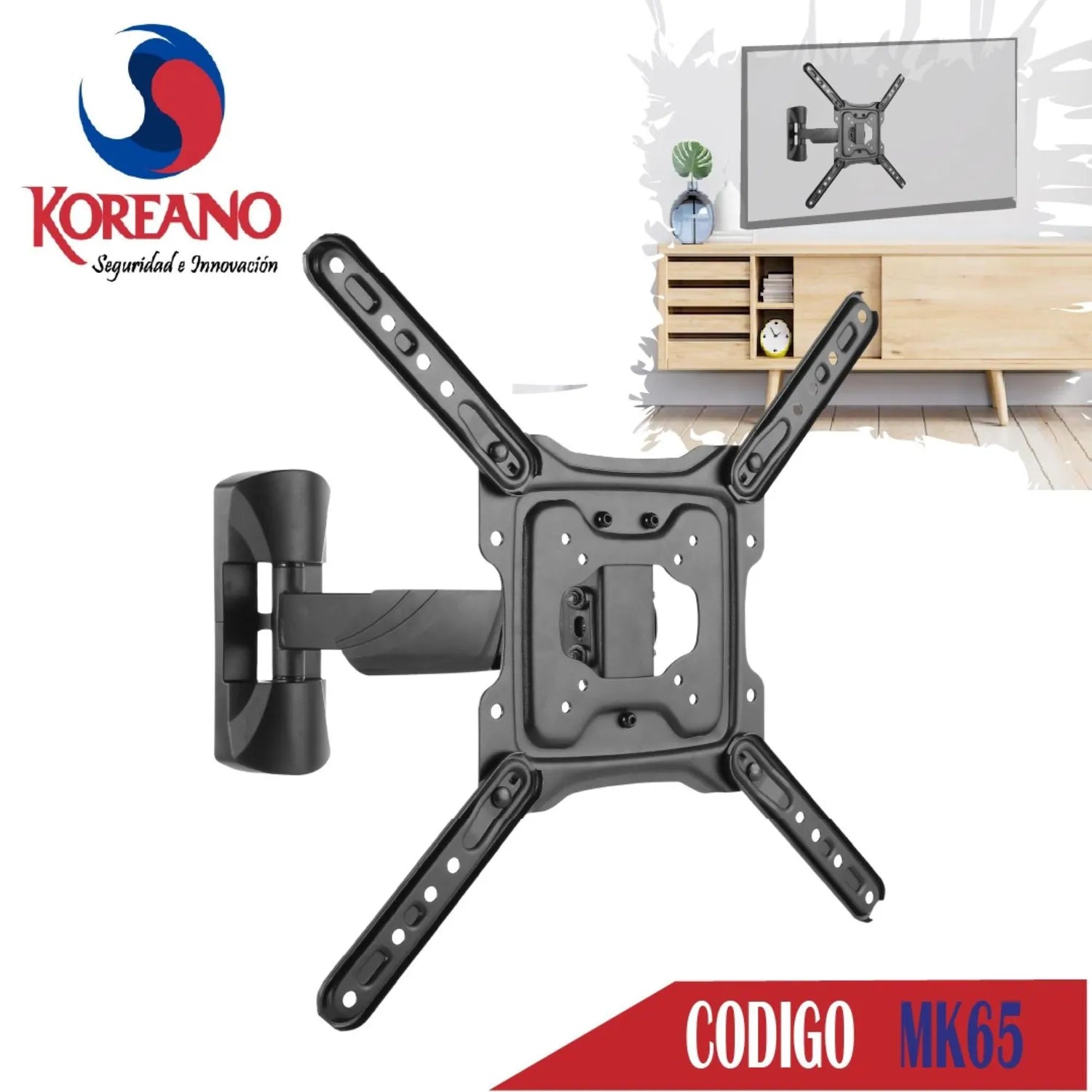 RACK MOVIBLE BRAZO CORTO MK65 – SOPORTE DE PARED ARTICULADO PARA TV DE 32″ A 65″, VESA 400X400 MM, CAPACIDAD 35 KG, INCLINABLE Y GIRATORIO, GARANTÍA 2 AÑOS (SIN INSTALACIÓN) MK65 - SMART BUSINESS
