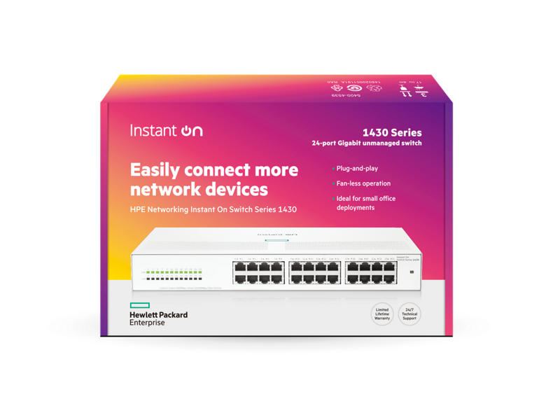 Switch Gigabit HPE Instant On 1430 – 24 Puertos RJ-45 1 Gb/s, Plug & Play, Sin Administración