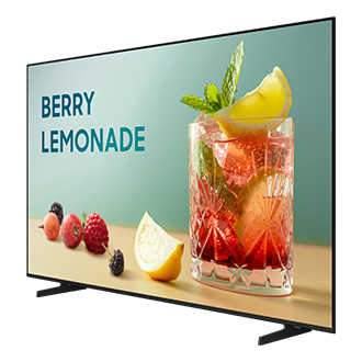 Samsung LH43BEFHLGGXPE, perspectiva derecha con base
