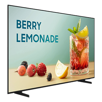 Samsung LH75BEFHLGGXPE de 75 pulgadas, perspectiva izquierda con base