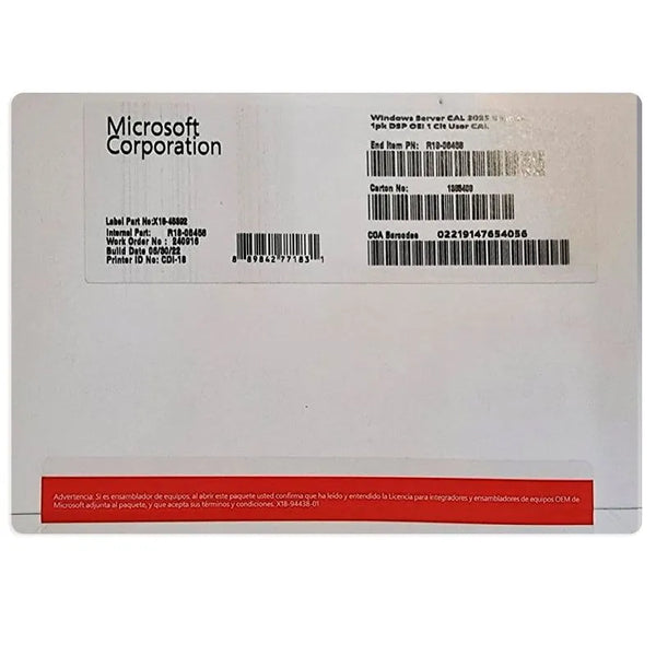 Sistema Operativo Microsoft Windows Server Cal 2022 Spanish 1Pk Dsp Oei 1 Clt User Cal - SMART BUSINESS