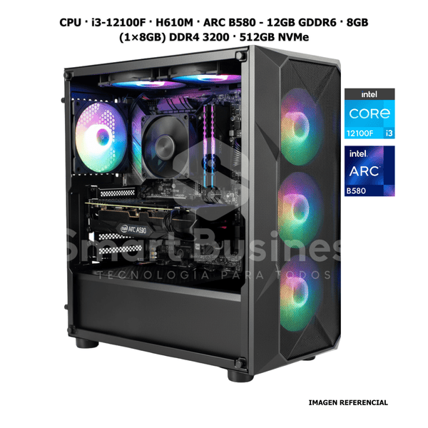 CPU · Core i3 - 12100F · H610M · ARC B580 - 12GB GDDR6 · 16GB (2×8GB) DDR4 3200 · 512GB NVMe de Smart Business | first_variant_option_1 — Envío inmediato