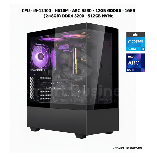 CPU · Core i5 - 12400 · H610M · ARC B580 - 12GB GDDR6 · 16GB (2×8GB) DDR4 3200 · 512GB NVMe de Smart Business | first_variant_option_1 — Envío inmediato