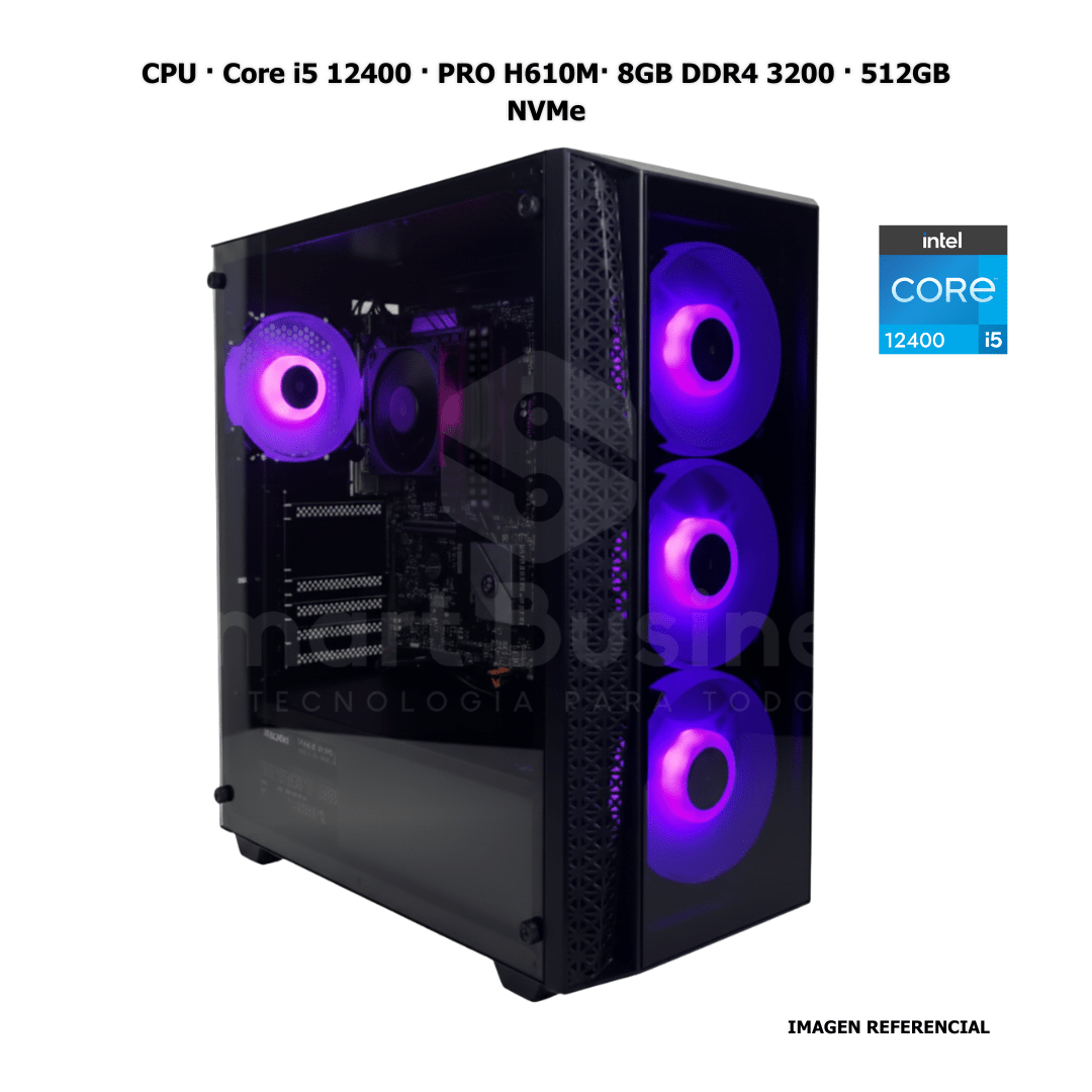 CPU · Core i5 12400 · PRO H610M · 8GB DDR4 3200 · 512GB NVMe de Smart Business | first_variant_option_1 — Envío inmediato