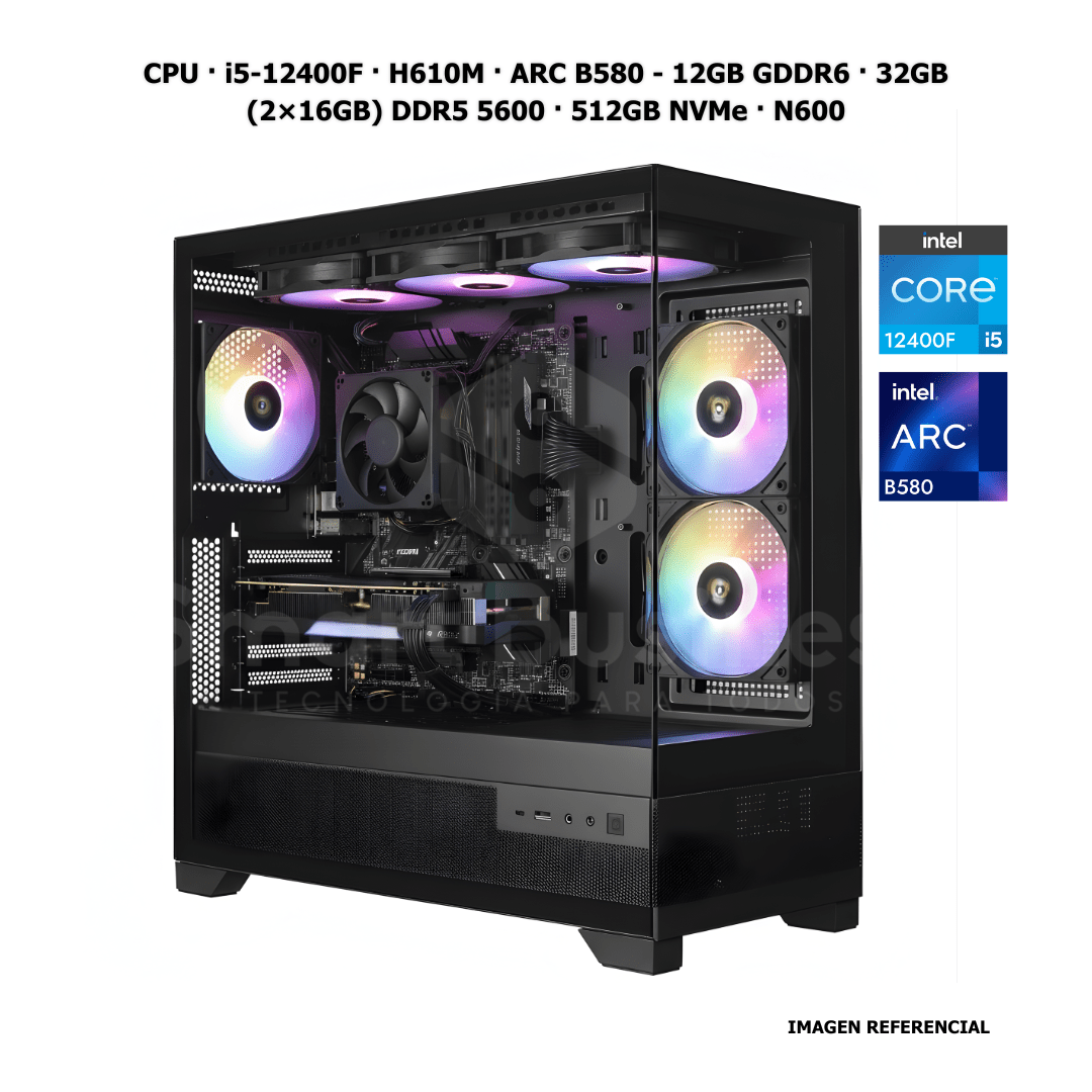 CPU · Core i5 - 12400F · H610M · ARC B580 - 12GB GDDR6 · 32GB (2×16GB) DDR5 5600 · 512GB NVMe · N600 de Smart Business | first_variant_option_1 — Envío inmediato