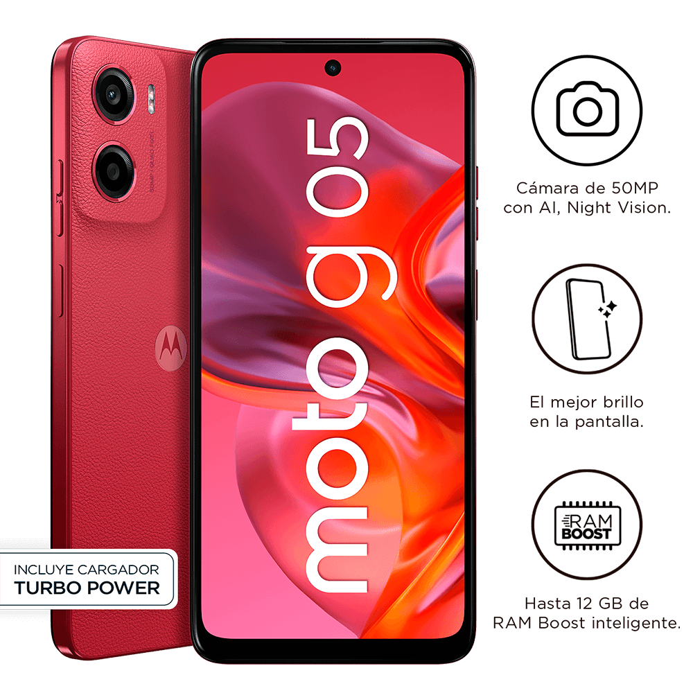 SMARTPHONE MOTOROLA MOTO G05, PANTALLA: 6.7"/LCD/HD+/90HZ, SO: ANDROID 15, COLOR ROJO XT2523-2-2 - SMART BUSINESS