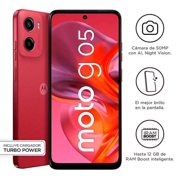 SMARTPHONE MOTOROLA MOTO G05, PANTALLA: 6.7"/LCD/HD+/90HZ, SO: ANDROID 15, COLOR ROJO XT2523-2-2 - SMART BUSINESS