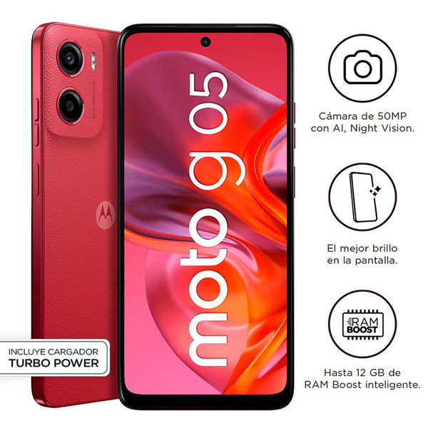SMARTPHONE MOTOROLA MOTO G05, PANTALLA: 6.7"/LCD/HD+/90HZ, SO: ANDROID 15, COLOR ROJO XT2523-2 - SMART BUSINESS