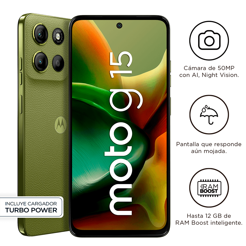 SMARTPHONE MOTOROLA MOTO G15, PANTALLA: 6.7"/LCD/FHD+/60HZ, SO: ANDROID 15, COLOR VERDE XT2521-2-2 - SMART BUSINESS