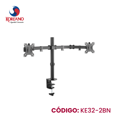 SOPORTE ARTICULADO PARA 2 MONITORES DE 17″ - 32″ KE32 - 2BN, VESA 75/100, CARGA 9KG POR MONITOR, AJUSTABLE Y ERGONÓMICO PARA ESCRITORIO KE23-2BN - SMART BUSINESS