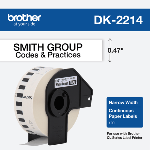 SUMINISTROS BROTHER ETIQUETAS DE PAPEL CONTINUO DK2214 NEGRO SOBRE BLANCO, 12MM X 30.4M DK2214 - SMART BUSINESS