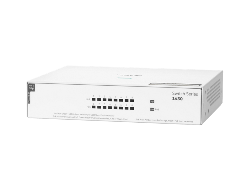 SWITCH ARUBA GIGABIT ETHERNET INSTANT ON 1430, 8 PUERTOS POE 10/100/1000 MBPS, 64W, 16 GBIT/S, 8192 ENTRADAS - NO ADMINISTRABLE R8R46A - SMART BUSINESS