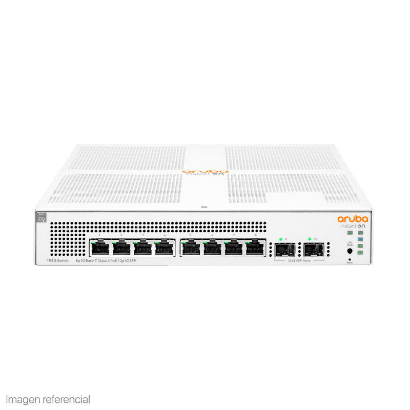SWITCH ARUBA GIGABIT ETHERNET INSTANT ON 1930, 8 PUERTOS POE 10/100/1000MBPS + 2 PUERTOS SFP, 20GBIT/S, 8000 ENTRADAS - ADMINISTRABLE - SMART BUSINESS