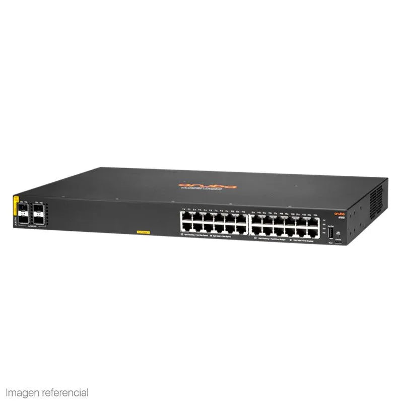 Switch Hpe Gigabit Ethernet Aruba 6100, 24 Puertos Poe 10/100/1000Mbps + 4 Puertos Sfp+, 128 Gbit/S, 8192 Entradas - Administrable - SMART BUSINESS