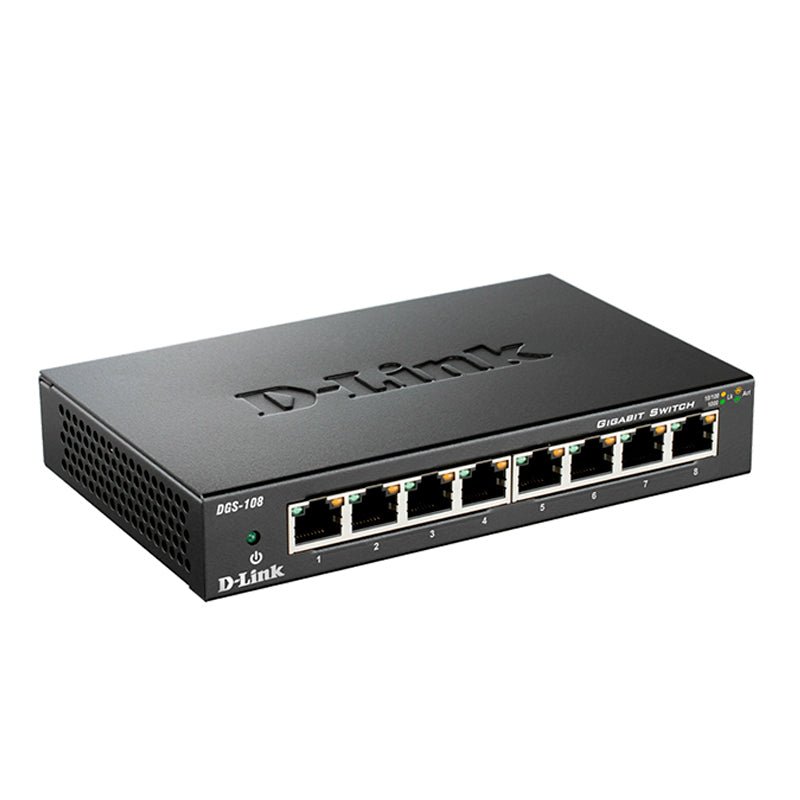 SWITCH NO ADMINISTRADO D - LINK DGS - 108 DE 8 PUERTOS GIGABIT ETHERNET CON CARCASA METÁLICA DGS-108 - SMART BUSINESS