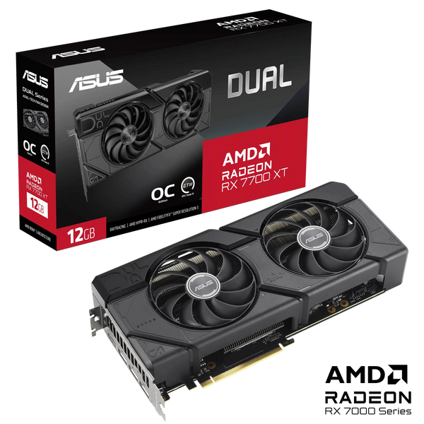 TARJETA GRÁFICA ASUS AMD RADEON RX 7700 XT DUAL OC, 12GB GDDR6, 192-BIT, PCI EXPRESS 4.0 - SMART BUSINESS