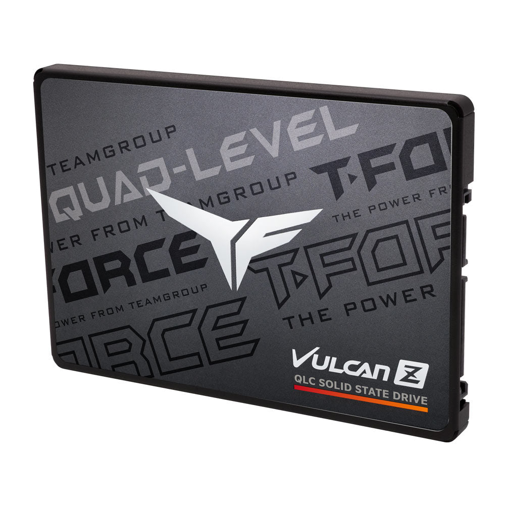 SSD TEAMGROUP T-FORCE VULCAN Z QLC 512GB T253TY512G0C101, negro, perspectiva frontal con lateral derecho