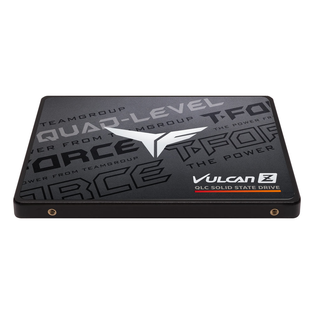 SSD TEAMGROUP T-FORCE VULCAN Z QLC 512GB T253TY512G0C101, negro, vista baja del lateral y puntos de montaje