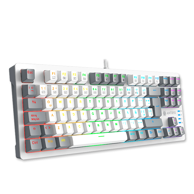 TECLADO ANTRYX MECANICO TKL MK840L WHITE & GRAY | SWITCH BLUE (AMK - CS840LWGBL - SP) AMK-CS840LWGBL-SP - SMART BUSINESS