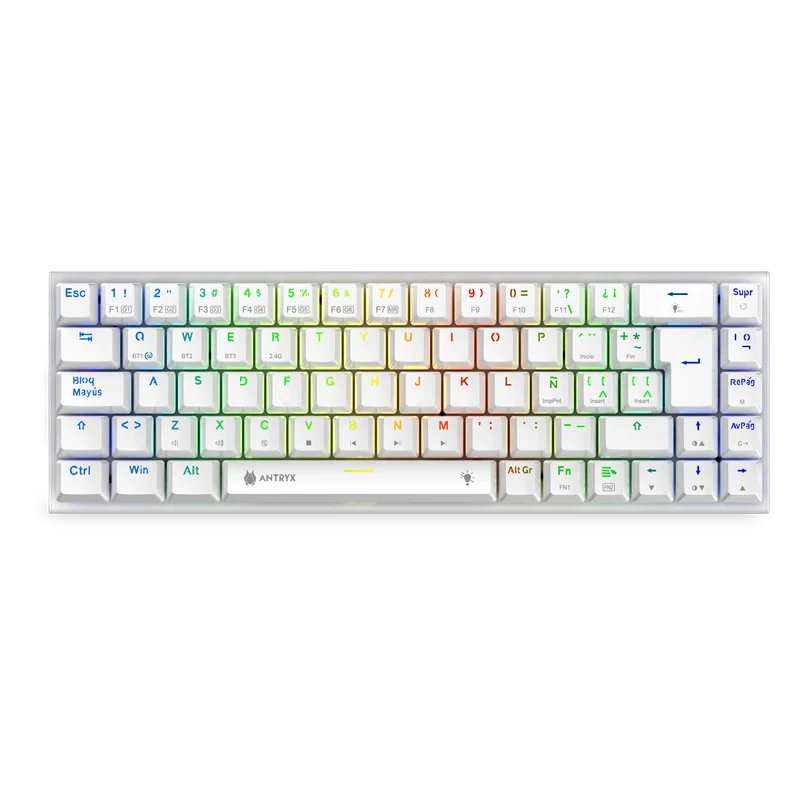 Teclado Gamer Inalambrico Antryx Mk-825 Trix White(amk-825txwbl-sp) Mecanico, Switch Blue, Led Rgb, Blanco - SMART BUSINESS