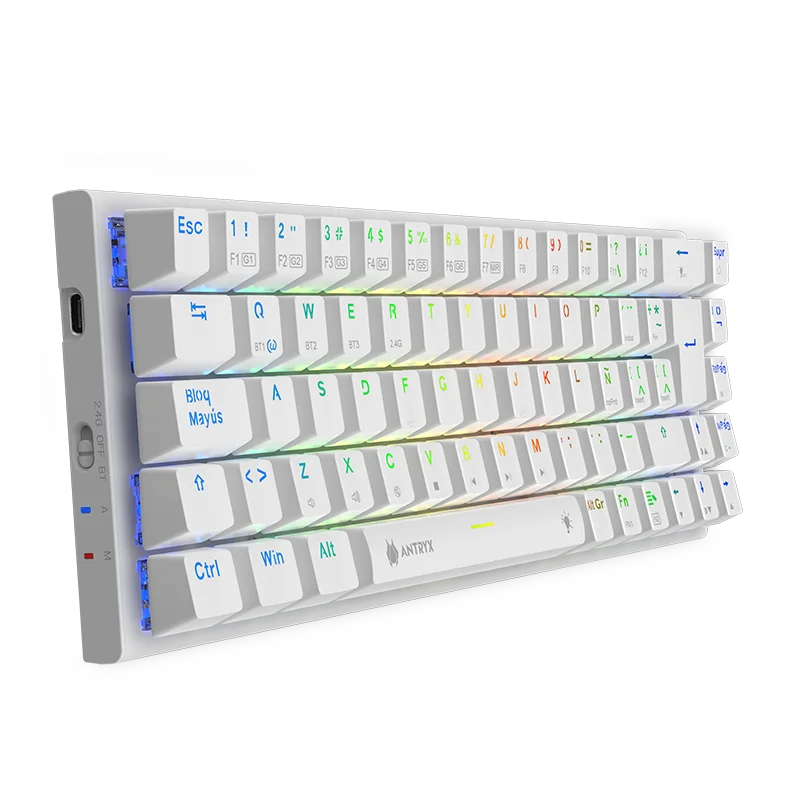 Teclado Gamer Inalambrico Antryx Mk-825 Trix White(amk-825txwbl-sp) Mecanico, Switch Blue, Led Rgb, Blanco - SMART BUSINESS