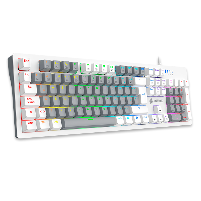 TECLADO MECANICO ANTRYX MK860L WHITE & GRAY, BLUE  SWITCH (AMK-CS860LWGBL-SP) - SMART BUSINESS