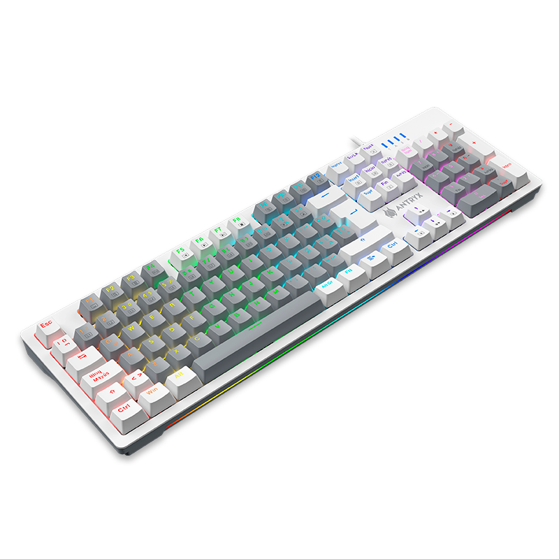 TECLADO MECANICO ANTRYX MK860L WHITE & GRAY, BLUE  SWITCH (AMK-CS860LWGBL-SP) - SMART BUSINESS