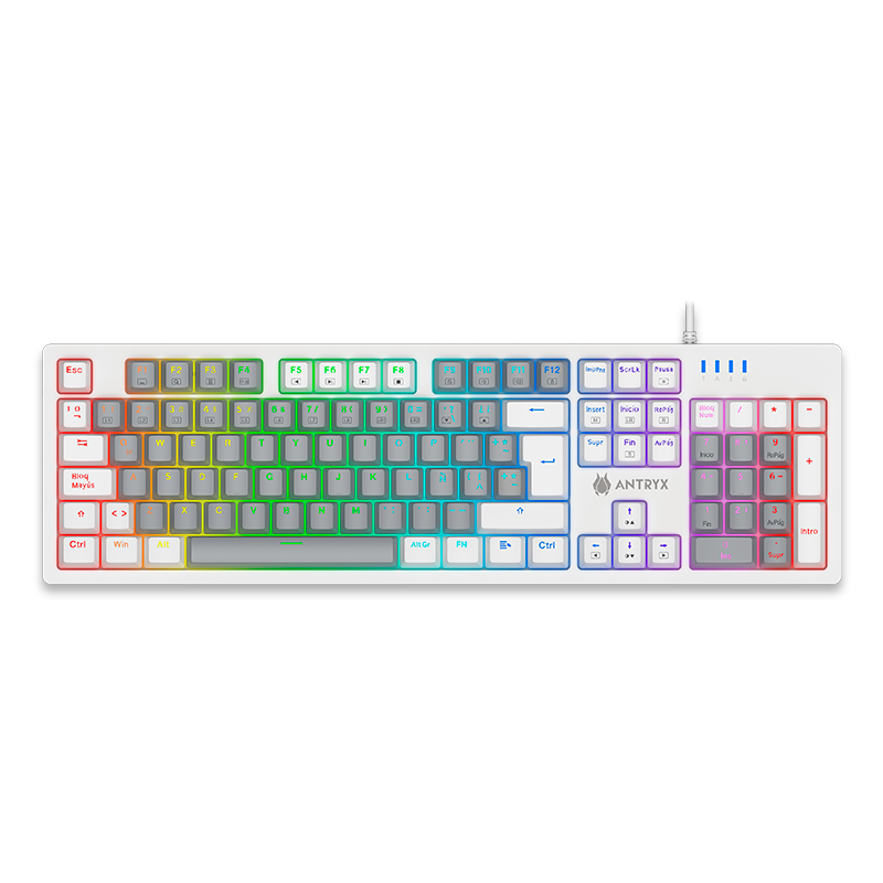 TECLADO MECANICO ANTRYX MK860L WHITE & GRAY,  PURPLE SWITCH (AMK-CS860LWGPU-SP) - SMART BUSINESS