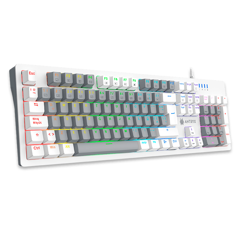 TECLADO MECANICO ANTRYX MK860L WHITE & GRAY, BLUE  SWITCH (AMK - CS860LWGBL - SP) AMK-CS860LWGBL-SP - SMART BUSINESS