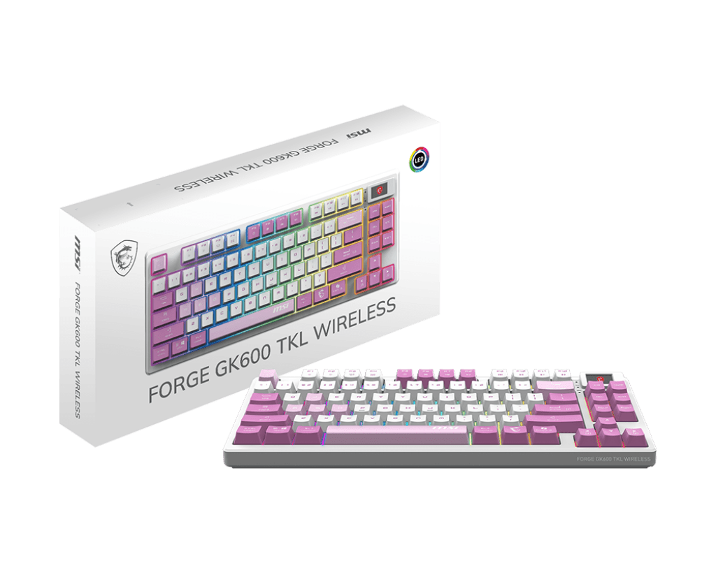 TECLADO MECÁNICO MSI FORGE GK600 TKL WHITE VIOLET • LAYOUT US • DISEÑO COMPACTO TENKEYLESS • SWITCHES MECÁNICOS PRECISOS • ILUMINACIÓN LED GAMER PERSONALIZABLE FORGE-GK600-TKL-W-VIOLET-US - SMART BUSINESS
