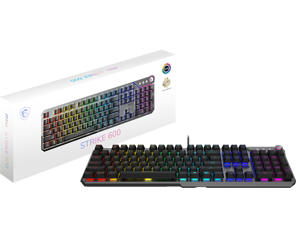 TECLADO MECÁNICO MSI STRIKE 600 SILENT US • SWITCHES SILENCIOSOS PARA ESCRITURA CÓMODA • LAYOUT US • ILUMINACIÓN LED • DISEÑO ERGONÓMICO Y DURADERO PARA GAMING STRIKE-600-SILENT-US - SMART BUSINESS